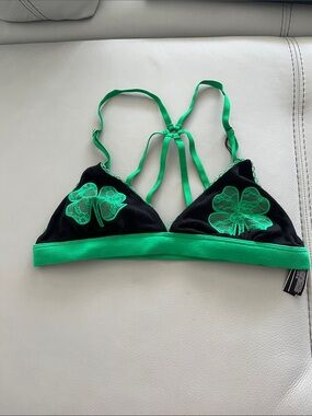 Victoria's Secret Black and Emerald Green Strappy Lace Bralette
